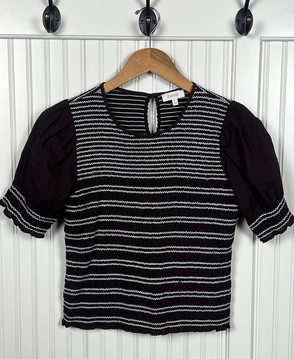 Parker Puff Sleeve Chocolate Brown Top Twee Dark Academia Brown Striped 4